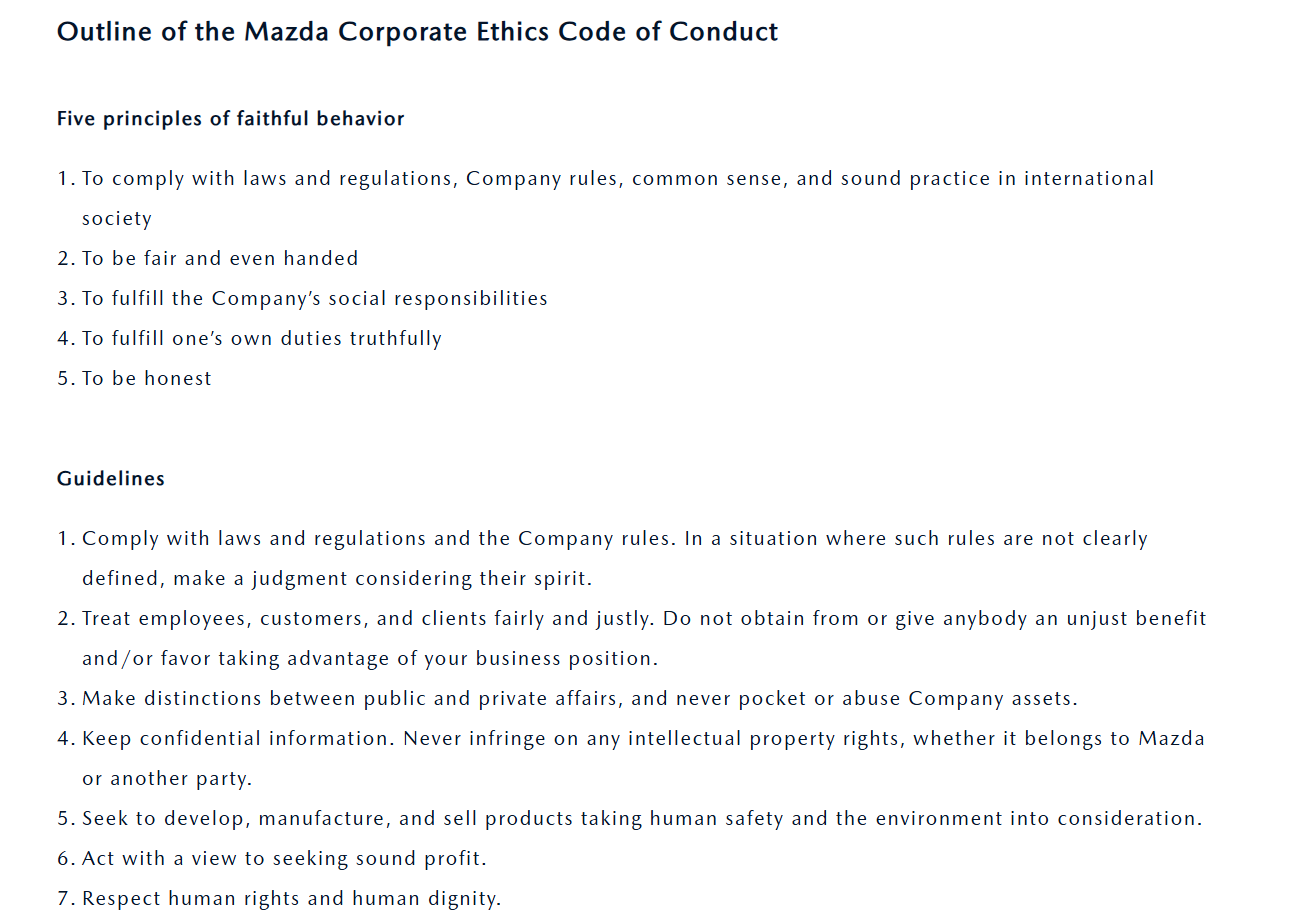 Mazda Ethics Policy