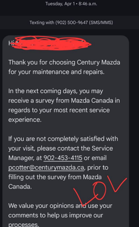 Service Survey Message